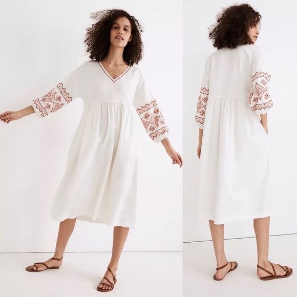 Madewell Dresses & Skirts - MADEWELL Embroidered-Sleeve Popover Midi Dress Size XS